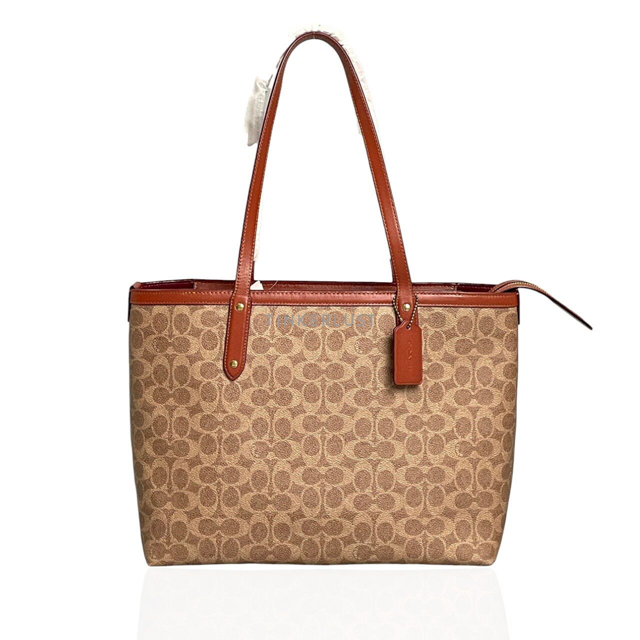 tas tote bag Coach 69422 Central Tan Rust Signature Canvas Tote Bag Tinkerlust